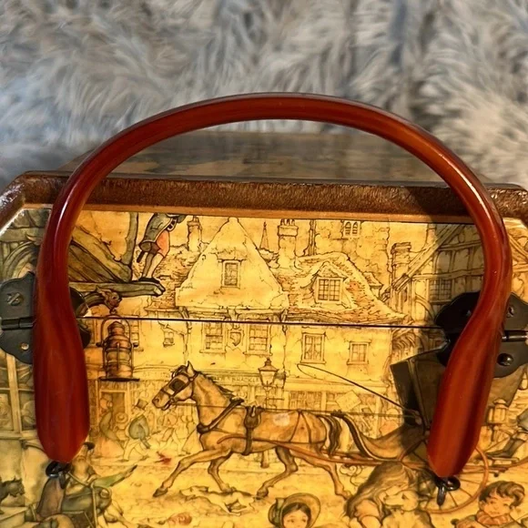 Vintage wooden handbag with lucite handle. Anton Pieck Mid century